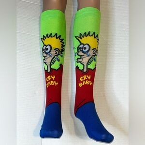 Cry Baby Graphic Knee-High Socks - Green, Red, Blue